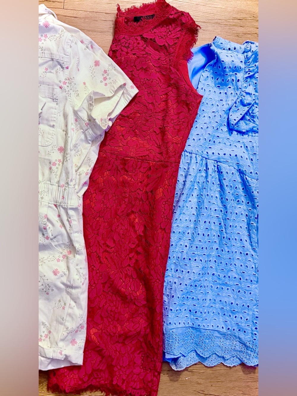 Bundle of 3: floral, lace, & scalloped rompers/dresses